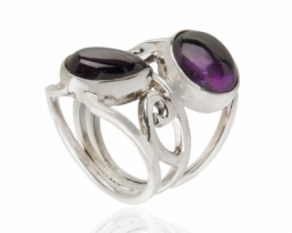 Silver Ring DUO - Amethysts & Moonstone