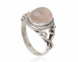 Silver Ring 2 HEARTS - Rose Quartz, Onix, Coral, Malachite 