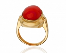 Art Deco Silver Ring Red Coral