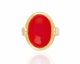 Art Deco Silver Ring Red Coral