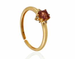 Zlat prstan roza rdeč turmalin z diamanti Asterisk