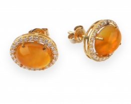 Gold Earrings with Opal & Diamonds 