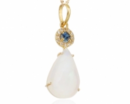 Gold Pendant Opal, Sapphire & Diamonds  BLUE DREAMS