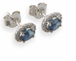 Gold Earrings Blue Sapphire & Diamonds - Blue Princesse