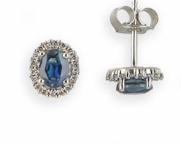 Gold Earrings Blue Sapphire & Diamonds - Blue Princesse