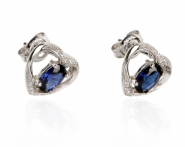 Silver earrings LOVE HEART Blue Sapphire