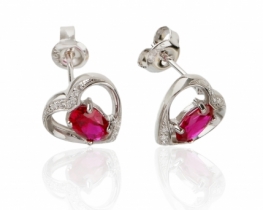 Silver earrings LOVE HEART Ruby