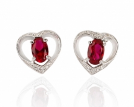 Silver earrings LOVE HEART Ruby