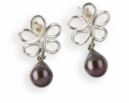 Pearl Earrings Camellia - Black & White