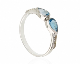 Silver Jewelry Set VENUS with Blue Topaz & Diamond