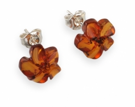 Silver Earrings Amber Flower