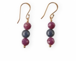 Earrings Ruby and Blue Sapphire 6 mm