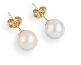 Gold Earrings Akoya Pearls 7.5 mm AAA