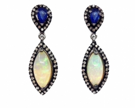Victorian Earrings with Opal, Sapphire & Diamonds
