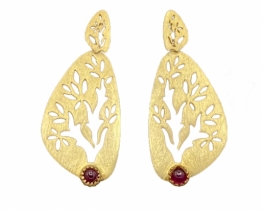Silver Earrings Tree of Life Ruby ​​and Emerald