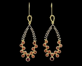 Silver Earrings Mosaic of Garnets and Amethysts