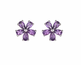 Silver Earrings LS Flower Peridot & Amethyst