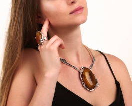 Unique Silver Jewelry Set with Amber CALLA LILLY