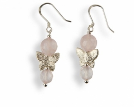 Silver Earrings PAPILLON with Rose Quartz