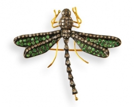 Green Dragonfly Gold Brooch