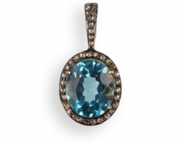 Gold Victorian Pendant with Blue Topaz & Diamonds