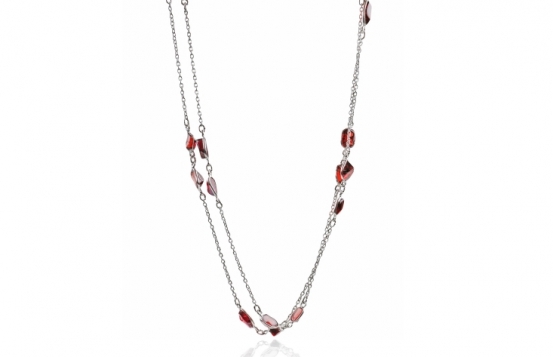 Silver Necklace irregular Garnets 90 cm