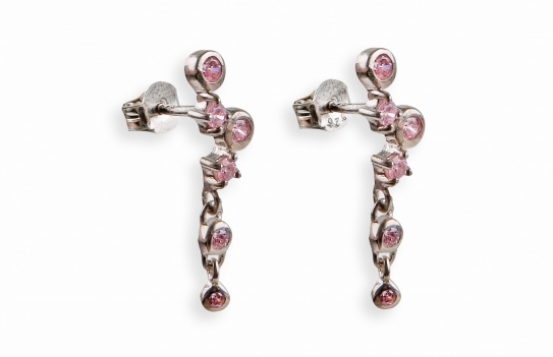 Silver Earrings with Pink Zircons