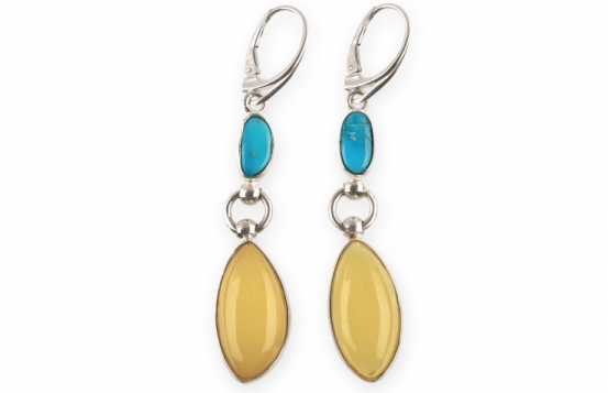 Silver Earrings Aphrodita - Amber & Turquoise
