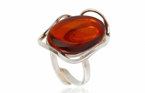 Silver Ring Amber Cherry Bloom