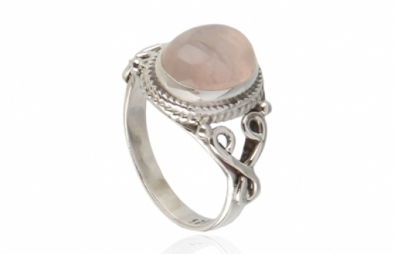 Silver Ring 2 HEARTS - Rose Quartz, Onix, Coral, Malachite 