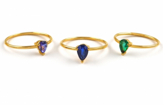 Gold Rings ABELIA - Emerald, Tanzanite, Kyanite