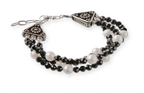 Silver Bracelet White Pearls & Spinels 3R
