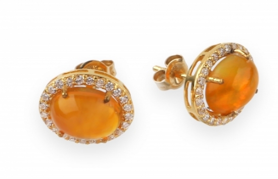 Gold Earrings with Opal & Diamonds 