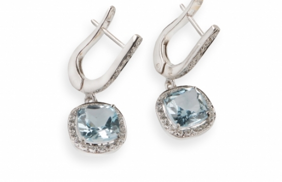 Silver Earrings LOVE BLUE Blue Topaz 9 mm 