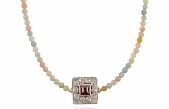 Morganite Necklace with Silver Pendant