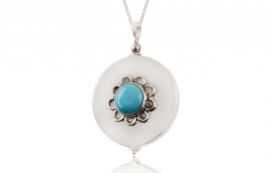 Silver Pendant Turquoise Flower