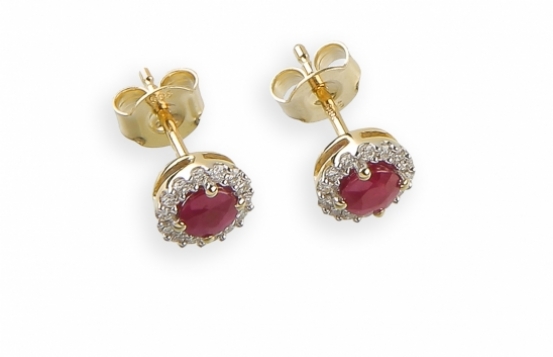 Gold Earrings Ruby ​​& Diamonds