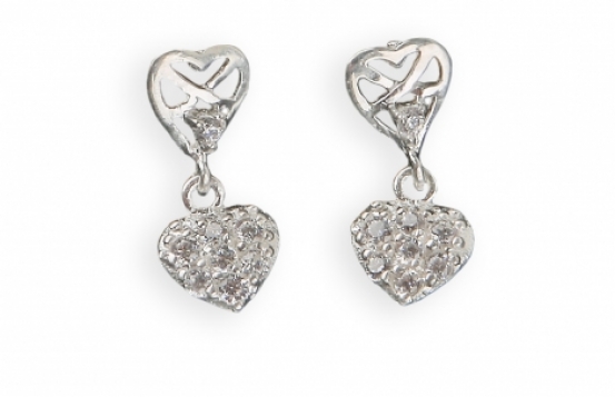 Silver Love Heart Earrings with CZ