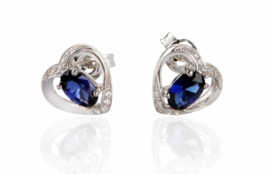 Silver earrings LOVE HEART Blue Sapphire