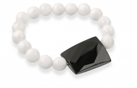 Elastic Bracelet White & Black Onyx 