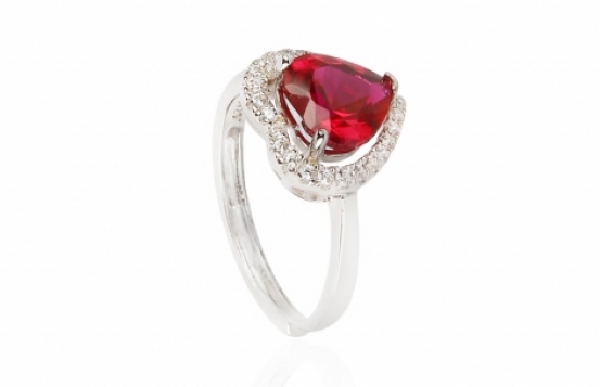 Silver Ring Ruby Love Heart 8 mm
