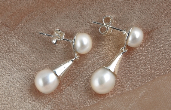 Silver Pearl Earrings Celine