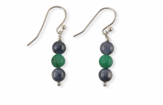 Earrings Emerald and Blue Sapphire 6 mm