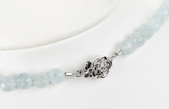 Aquamarine Necklace 6 mm - Silver Rose