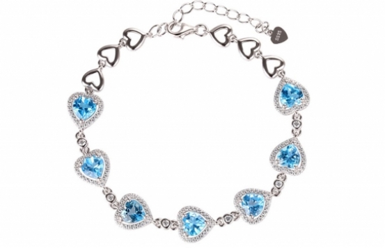 Silver Bracelet Love Blue Topaz Hearts