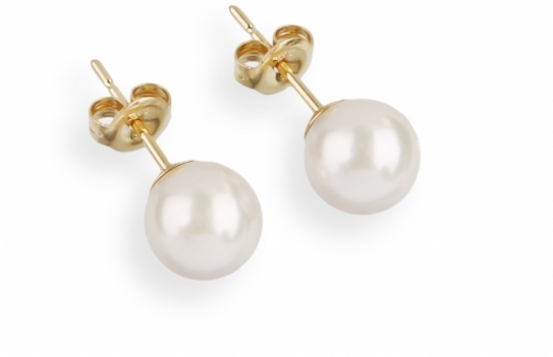 Gold Earrings Akoya Pearls 7.5 mm AAA