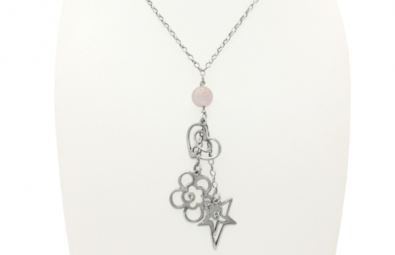 Silver Necklace Rose Charms