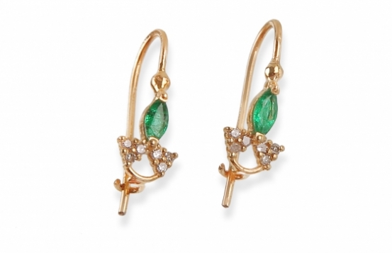 Gold Earrings Emerald Marquize with Diamonds