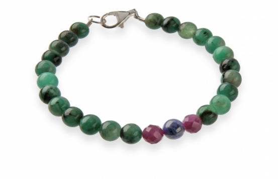 Silver Bracelet Emerald with Ruby & B. Sapphire