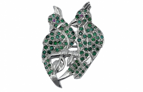 Silver Brooch with Emeralds - Kakadu